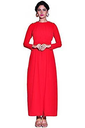 Hombro rojo adornado mangas largas vestido de Mujer