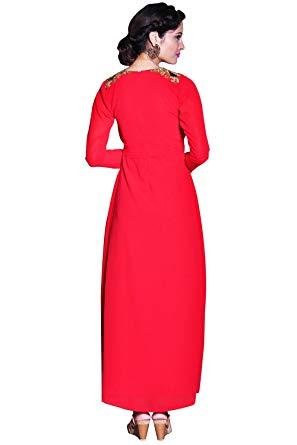 Hombro rojo adornado mangas largas vestido de Mujer