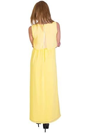 Vestido largo plisado amarillo elegante blanco de Mujer
