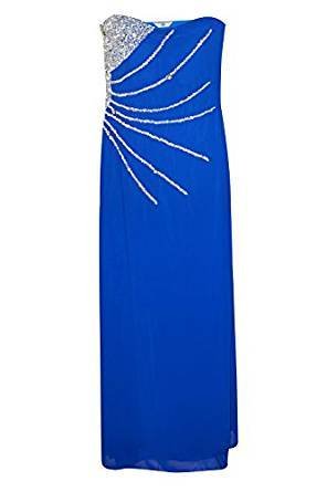 Vestido largo sin mangas adornado azul de mujer