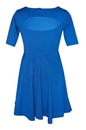 Azul media manga vestido corto acampanado de Mujer