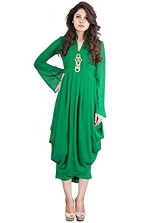 Manga larga verde adornada con kurti plisado de Mujer