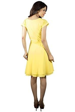 Vestido corto de cuello amarillo de color amarillo de mujer