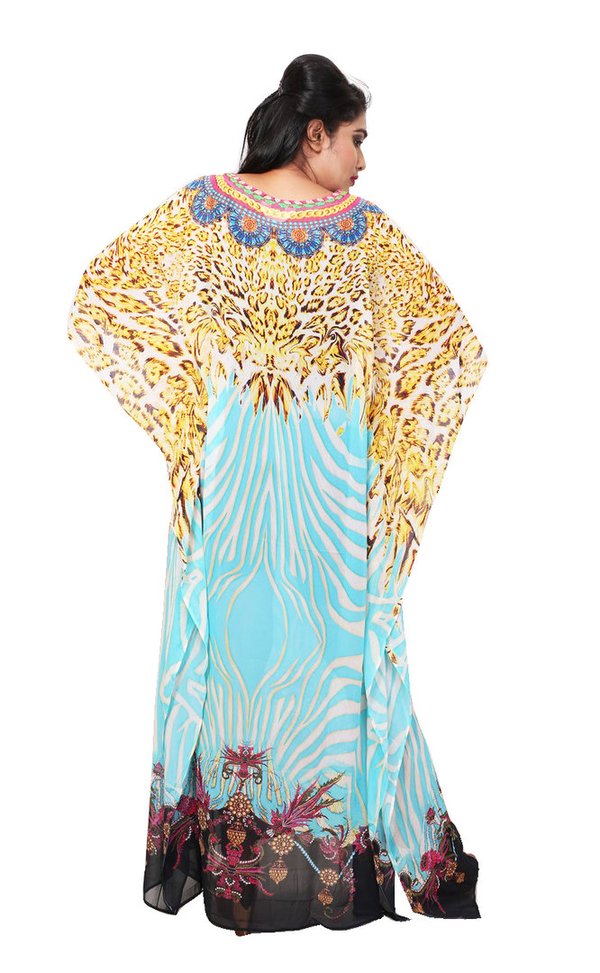 Cuello azul estampado digital elegante cuello largo maxi vestido